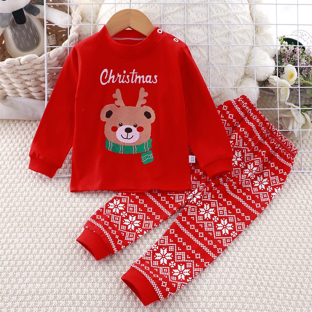 

2 шт./комплект Зимова дитяча футболка з довгим рукавом і круглим вирізом, комплект штанів, повсякденний мішкуватий костюм, бавовняне вбрання з мультяшним принтом 73