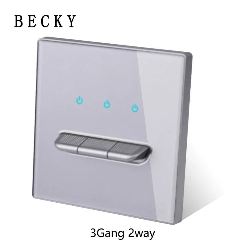 Graues gehärtetes Glas Wandschalterpanel LED Europäische 16A Steckdose Retro Kipplichtschalter EU UK Standard 2USB Steckdose 1-fach bis 4-fach