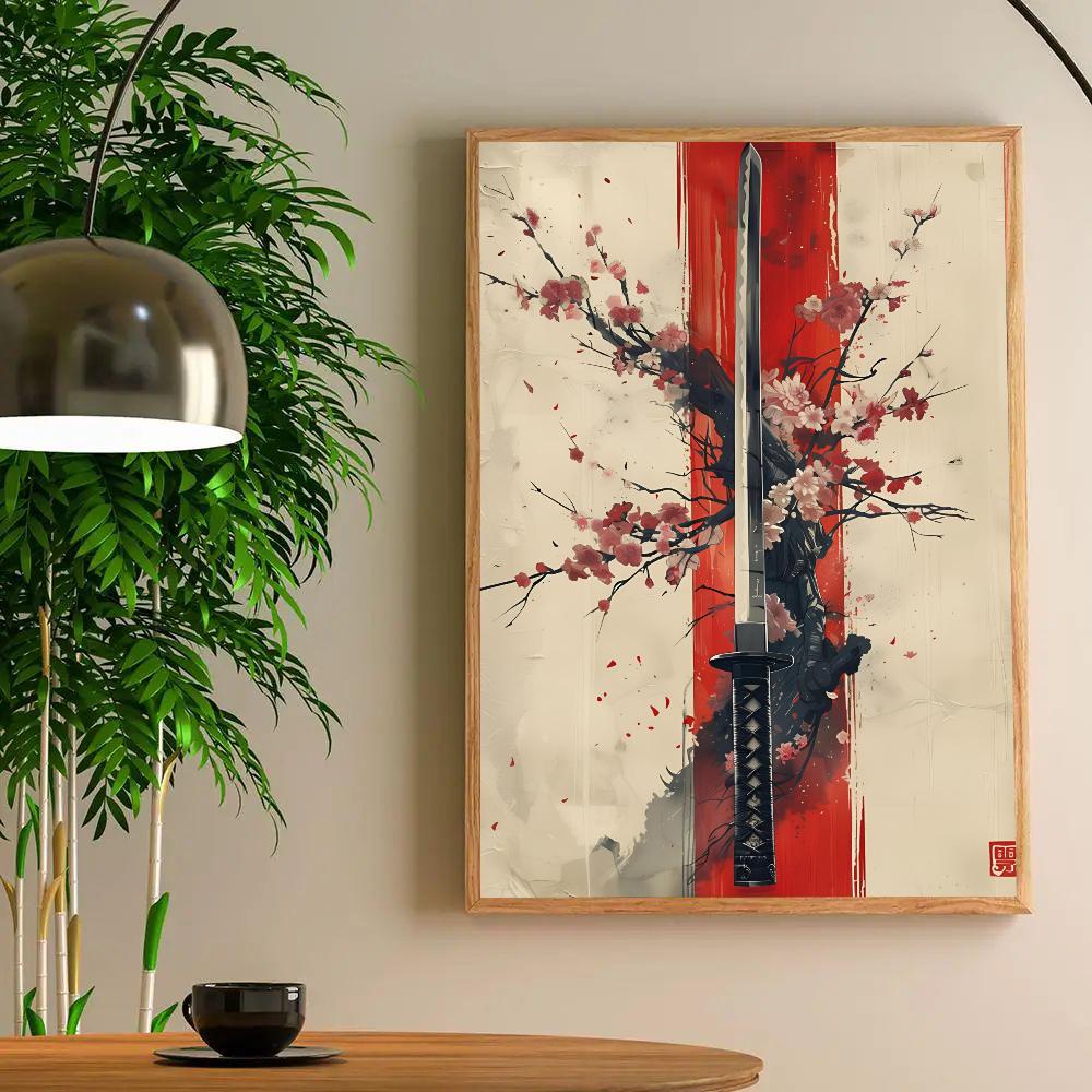 1pc RETRO Landscape Samurai Geisha Bonsai Torii Gate Sakura Poster HD Posters Home Room Bar Cafe Decor Art Wall Painting Picture