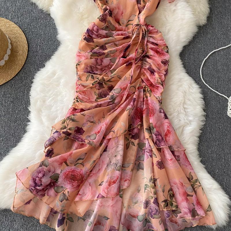 Chic Drawstring Bodycon Short Sleeve Vneck Dress Wrap Dresse Fashion Vestidos Women Vintage Spring and Autumn Trumpet Dress
