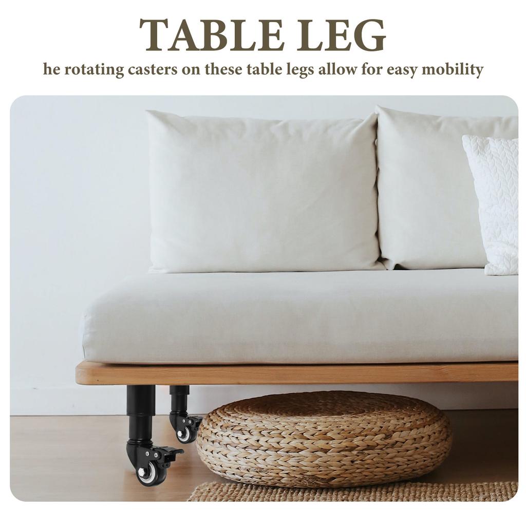 4Pcs Premium Adjustable Metal Legs with Casters for Furniture Tables Desks Dressers Sofas Beds Coffee Tables Table
