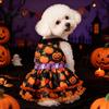 Soft Dog Clothing Halloween Pumpkin Dress, Black Lace Neck Outfit, Ruffled Festive Costume Autumn Pet Party for Small Dogs Holiday Dress
