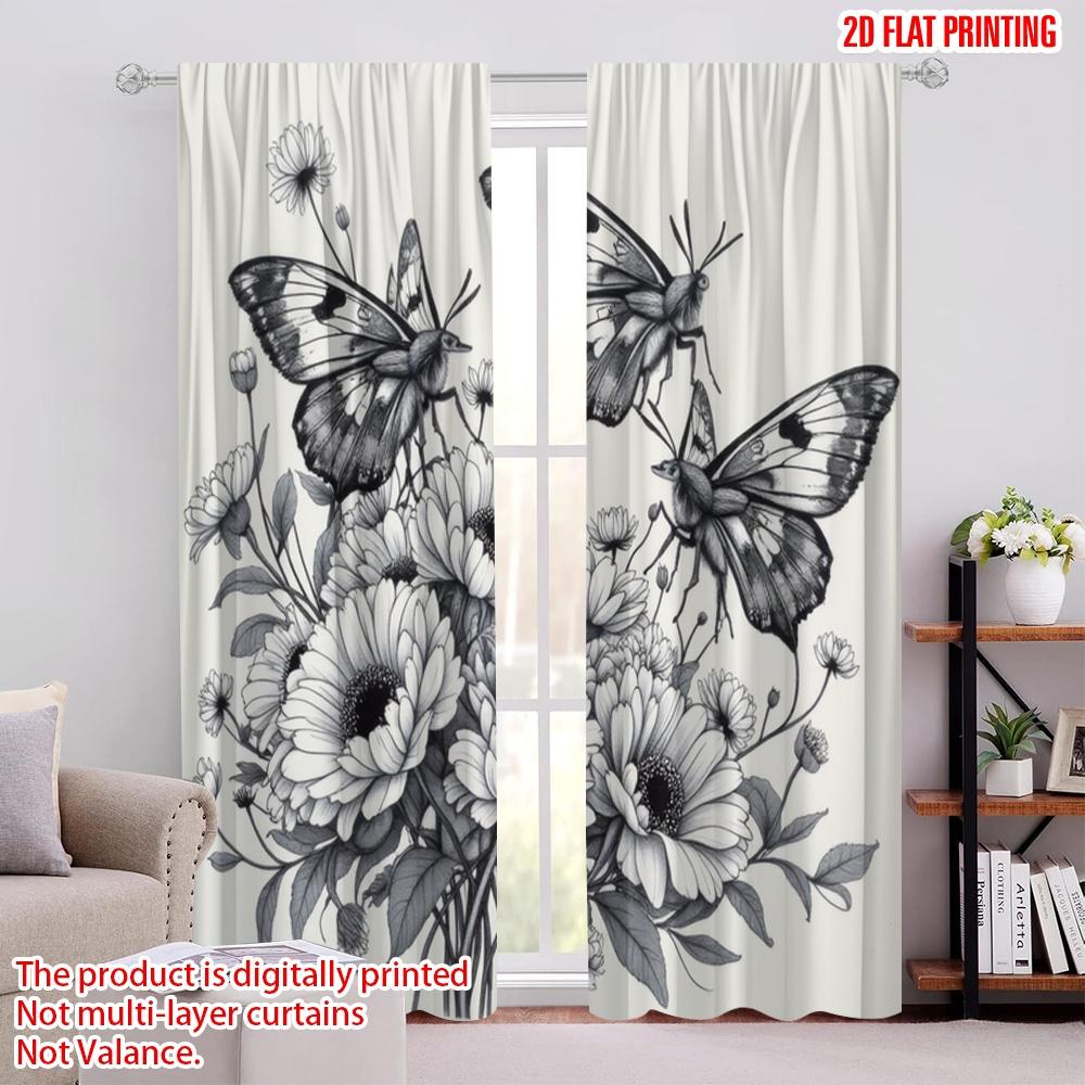 

2pcs,2D plane printing Popular Curtains Butterfly Blooms Polyester Fabric (without rod) Outdoor Decorations Perfect for Living 52.50 × 116.00 cm 2 pcs