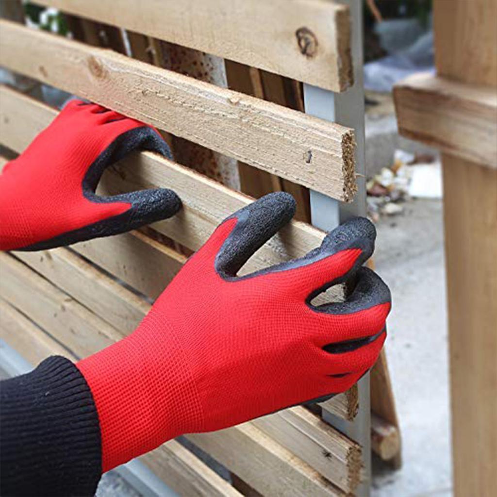 12 Pairs Work Gloves Anti Slip Oil Resistant Nitrile Coated Glove 23.5cm Red Black Set for Labor Protection Safety