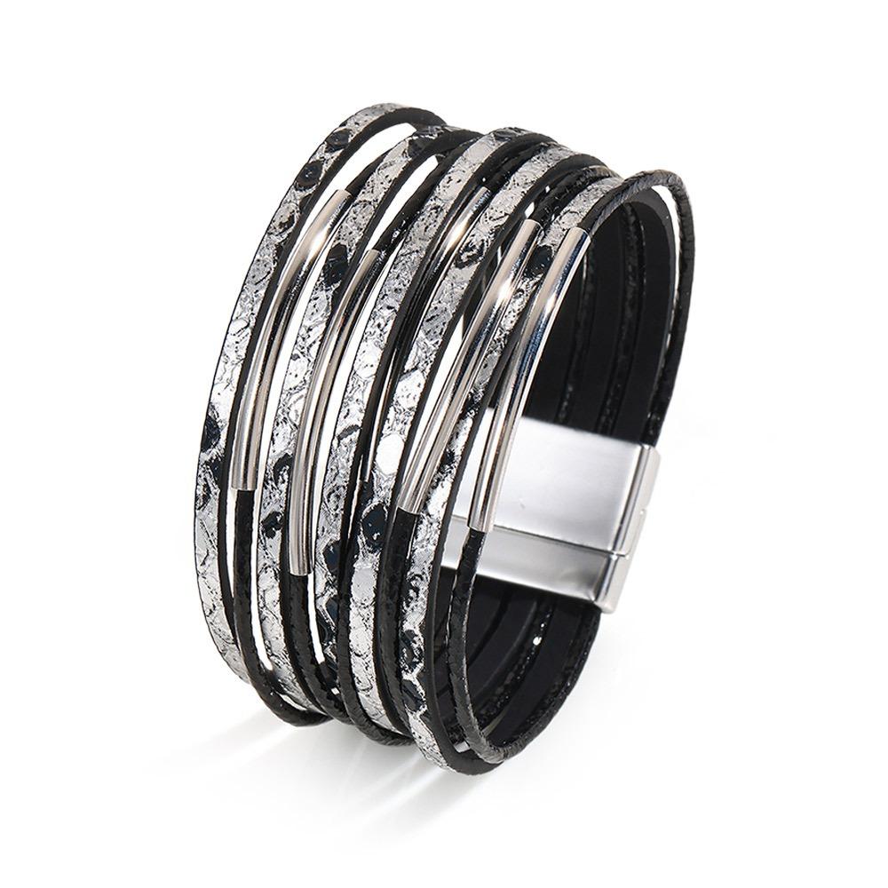 Metal Tube Decoration Chunky Bracelet Wide Band Multilayer Bracelet Men's Accessory