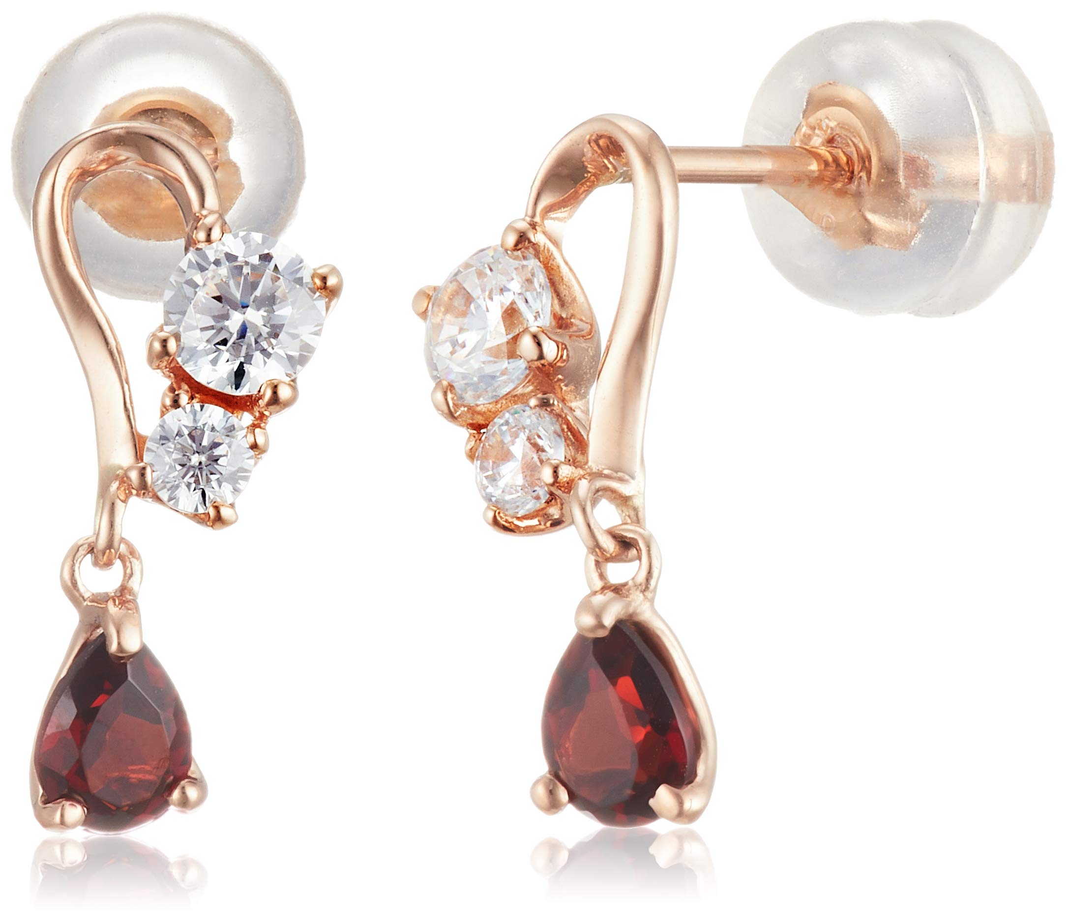 

ESTELLE 10K Pink Gold Earrings with Garnet Heart Motif [Official] Women s (January Birthstone) 0222-6411-0011-0000