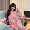 Women's Cotton Pajama Set - Solid Color, Long Sleeve, Long Pants, Casual Relaxed Fit for Spring/Summer.