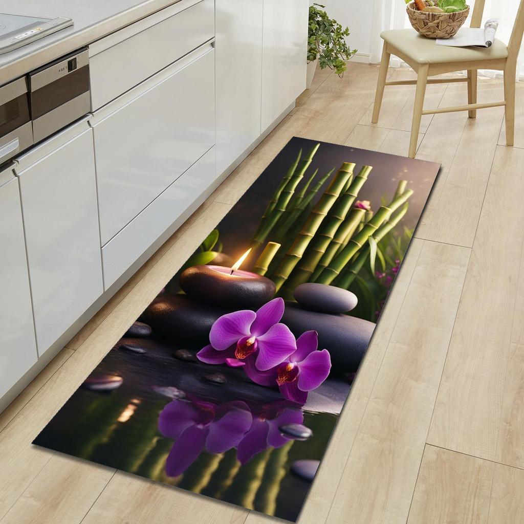 1Pcs Lotus Pattern Floor Mat Modern Kitchen Polyester Rug Non-Slip Colorful Indoor Carpet, For Home Bathroom Bedroom Living Room Decor