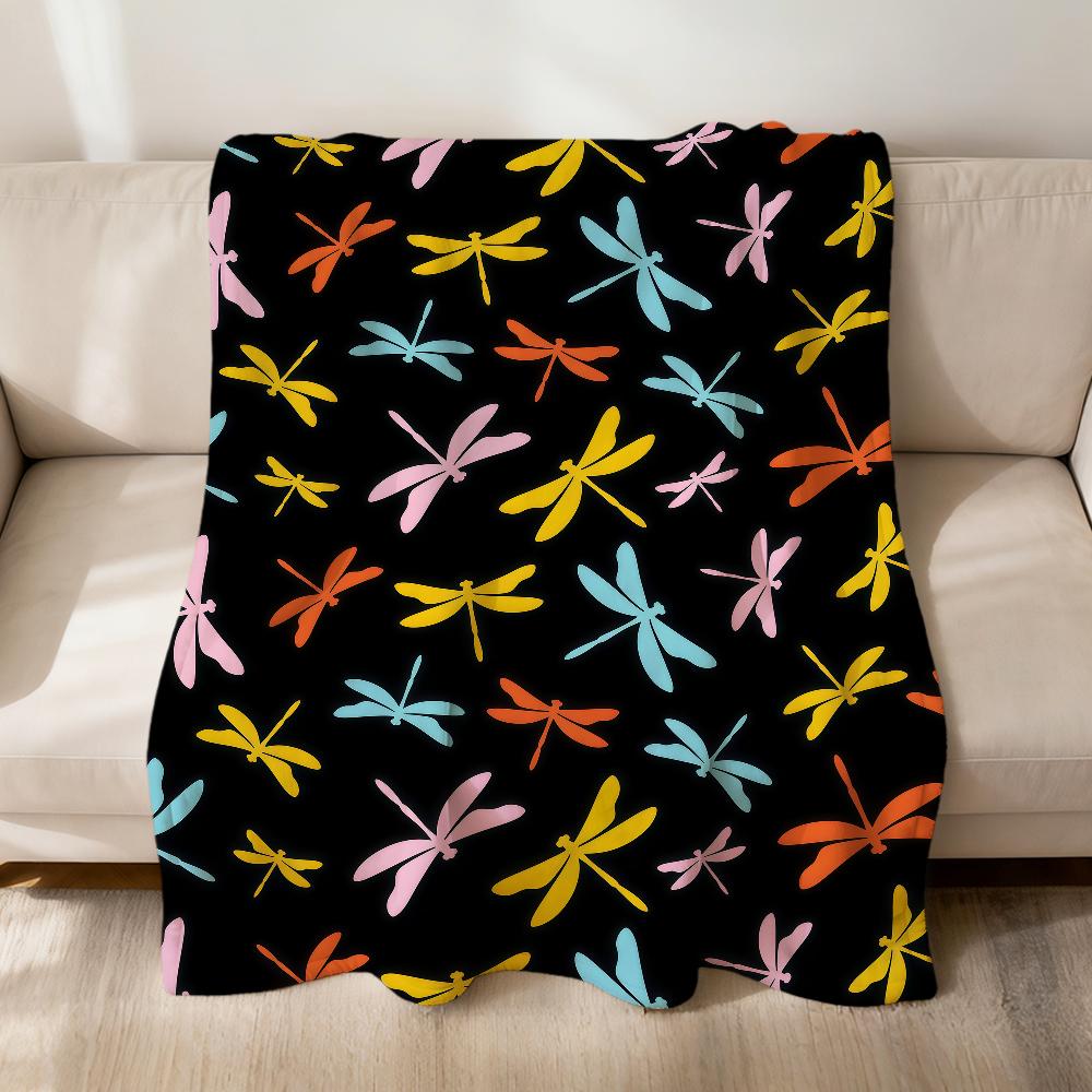 Fashion Print Dragonfly Pattern Blue Flannel Soft Warm Plush Blanket Sofa Living Room Pet Hogar Bedroom Gift Home Car Portable
