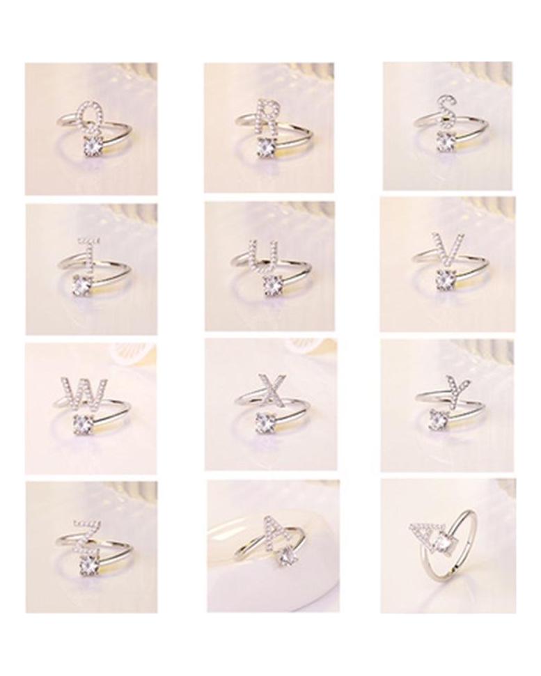 Silber/Roségold Farbe 26 englische Buchstaben CZ Zirkon Öffnungsringe verstellbare Ringe Schmuck