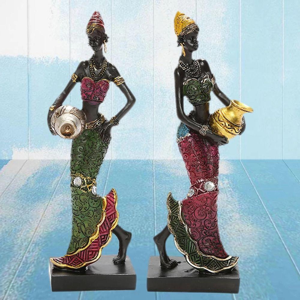 Vintage Art Design Cabinet Decor Desktop Ornament Resin Crafts Tribal Lady Figurines African Statue