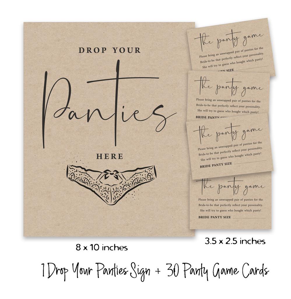 Inkdotpot Beige Drop Your Panties Bachelorette Party Panty Game Rustic Kraft Paper Bridal Shower Game 1 SignA    30 Size