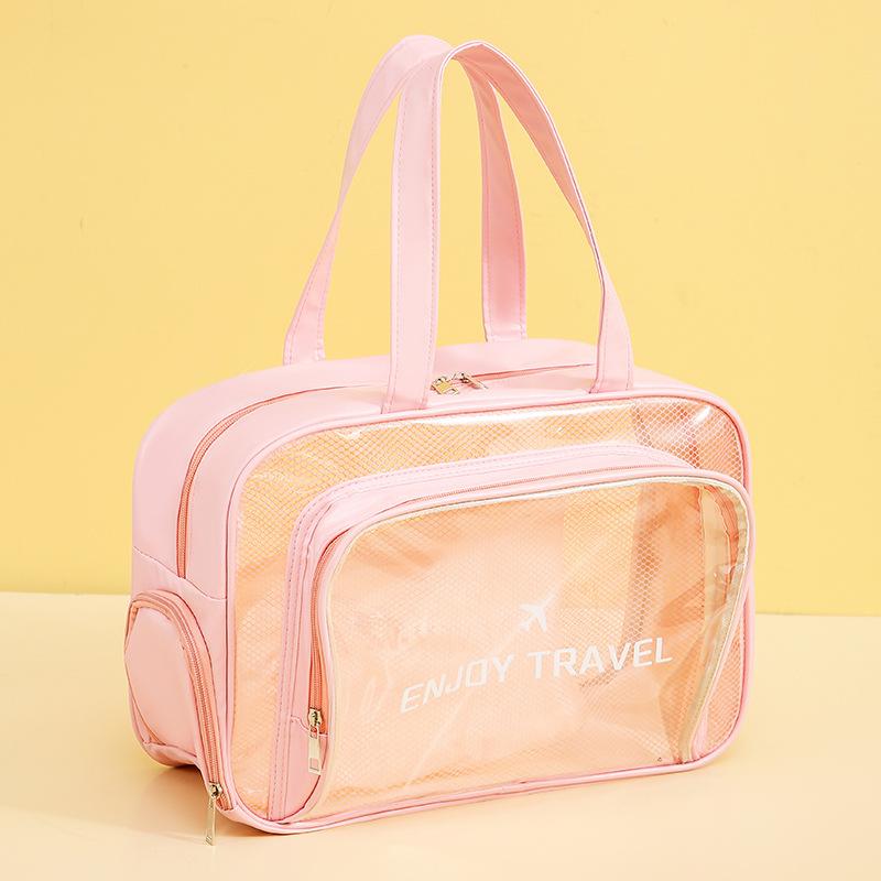 

Wet And Dry Separation Fitness Wash Bag Waterproof Travel Bag Swimming Storage Bag Pu Handheld Portable Cosmetic Bag рожевий