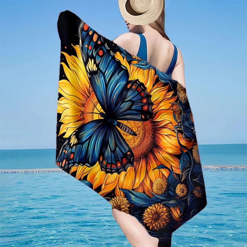 Butterfly And Sunflowers Beach Towel, Super Soft Microfiber, Gift for Her/Him, Birthday, for Pool, Beach, Travel, Home Decor Fan gifts