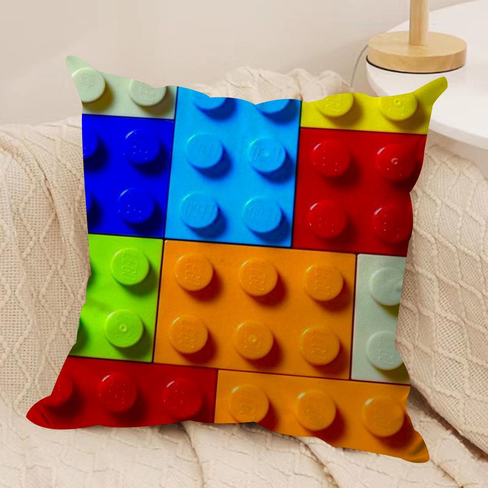 Building Blocks Deco Cushion Cover Soft Plush Fabric DoubleSided Printed Sofa Cushion Cover for All Seasons Home Decor Gift