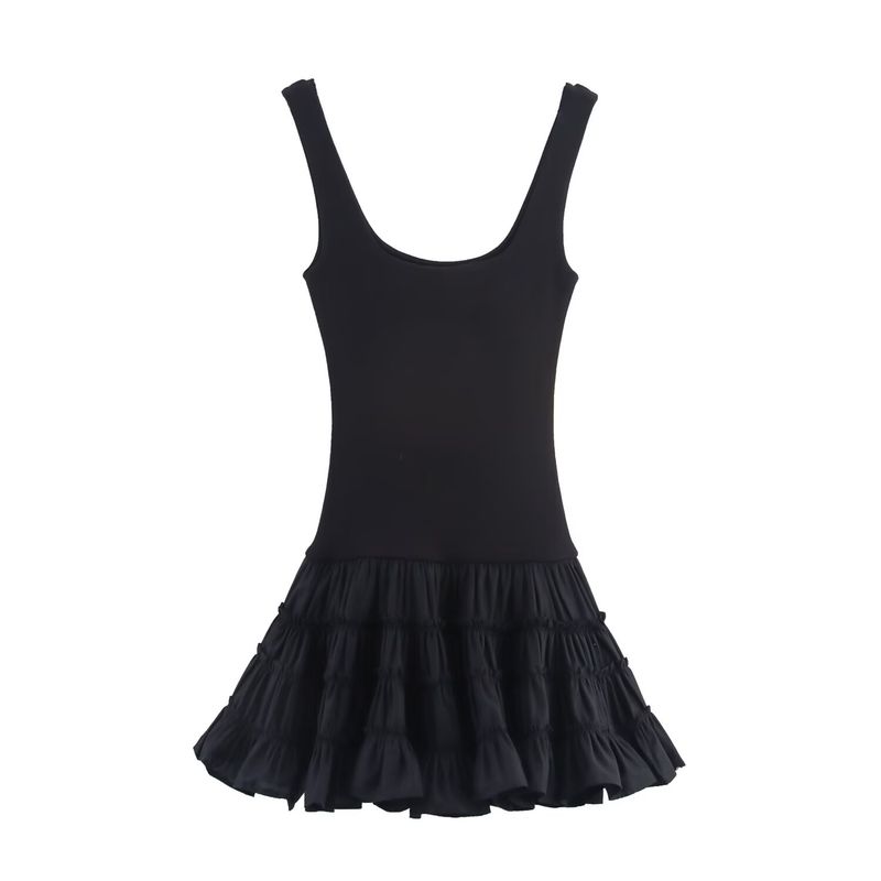 Zbzr Spring New Women Clothes Western Style All-Match Fluffy Patchwork Square Collar Sling Dress 4174801