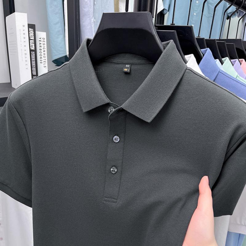 Men's Short Sleeve Turn-Down Collar Shirt - Mercerized Cotton, 16 Solid Colors, Straight Leg for Mature Style