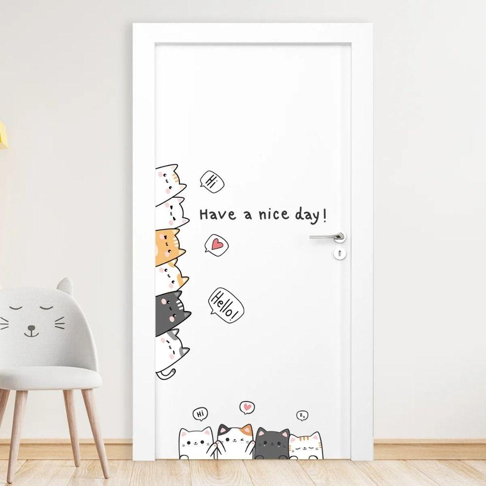 Cute Cat Wall Stickers Self Adhesive Door Sticker Creative Wallpapers  Children's Room