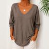 Autumn New Women's Casual Loose Fashionable Solid Color Long-sleeved V-neck Pullover Top