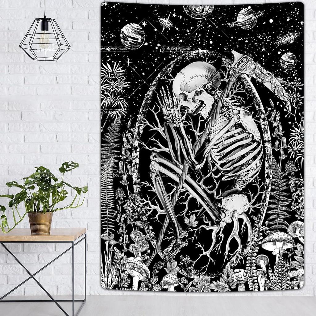 Goth Skull Tapestry Devil Satanic Tapestrys Wall Hanging Batwing Skeleton Tapestries For Bedroom Aesthetic Home Decoration