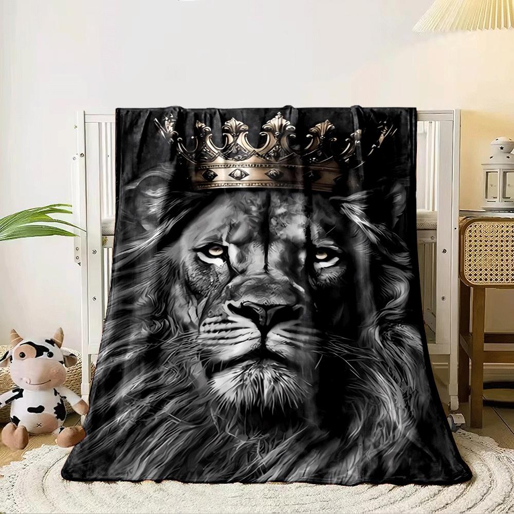 A majestic lion with a detailed crown and intricate fur textures. for all seasons blanket lunch break throw gift 80cm x 120cm