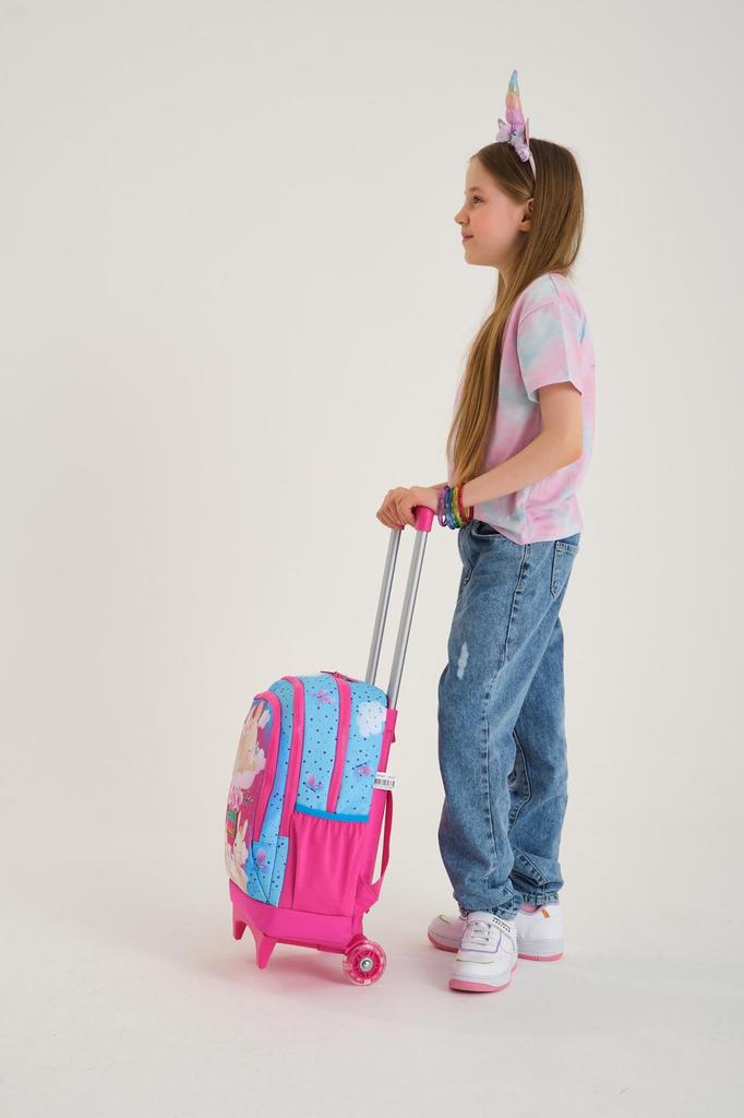 Coral High Kinder-Schulrucksack mit drei Fächern, blau, rosa, Kaninchenmuster, 23936