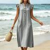 Women V Neck Dress Casual Midi Dress with Flutter Sleeves and Front Button Detail Pocket Dress Summer Loose Fit Dress