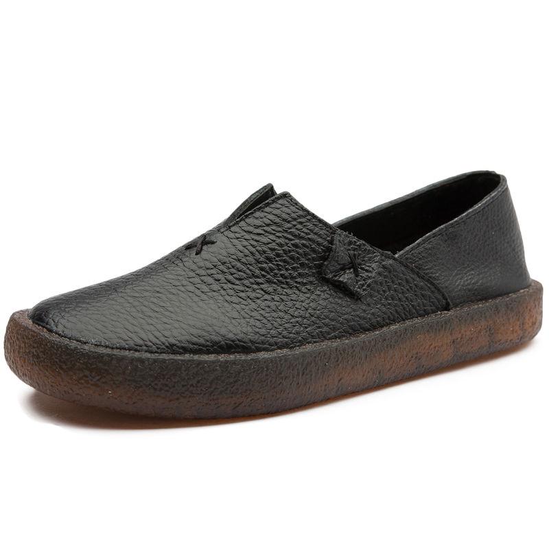 GKTINOO Designer Women Black Flats Slip On Ladies Casual Genuine Leather Flat Handmade Women Shoes Soft Bottom Loafers