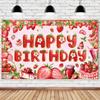 Strawberry Pink Themed Children Birthday Party Decoration Banner Background