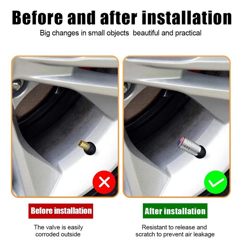 Aluminum Tire Valve Cap Set, Car Stem Cover - Proof 4 Piece Stem