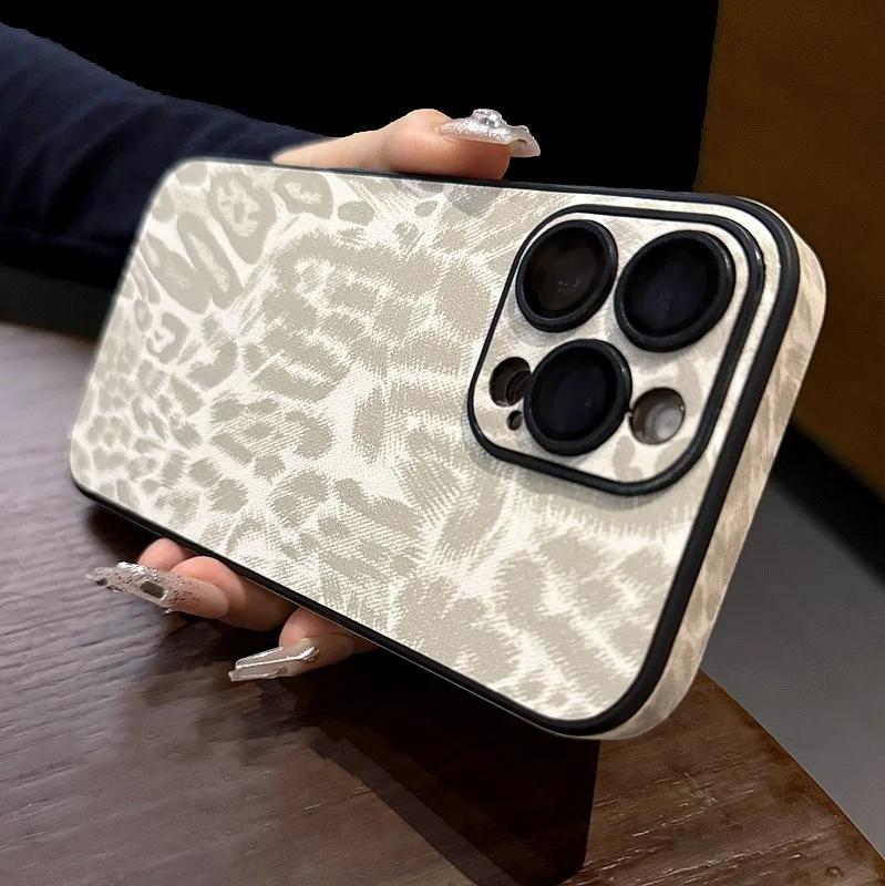 Luxury Leather Colorful Leopard Pattern Phone Case for iPhone 16 15 14 Plus 13 12 11 Pro Max Soft Bumper Matte Shockproof Cover