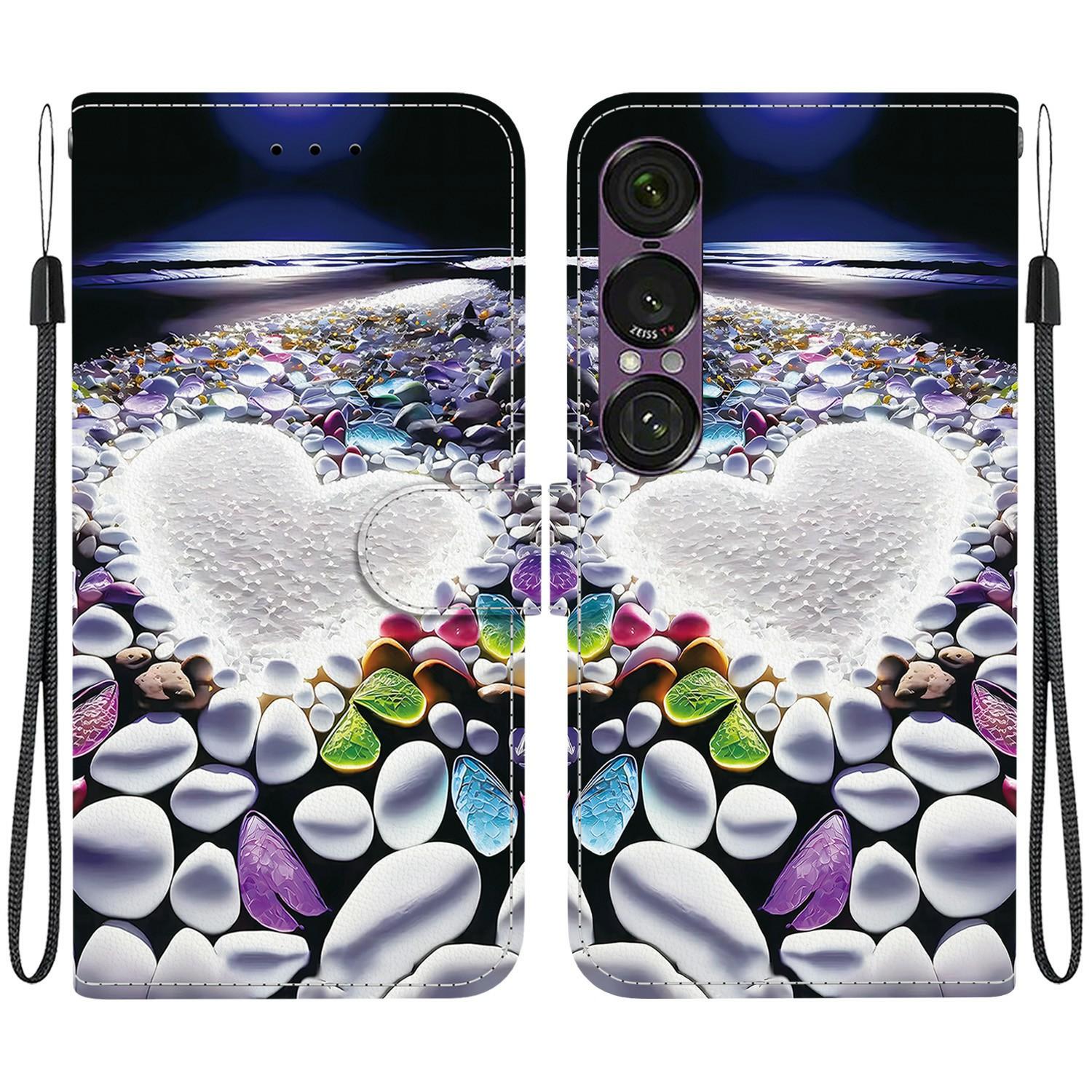 

For Sony Xperia 1 VII Case Pattern Printing Leather Flip Wallet Phone Cover with Lanyard Heart Shape