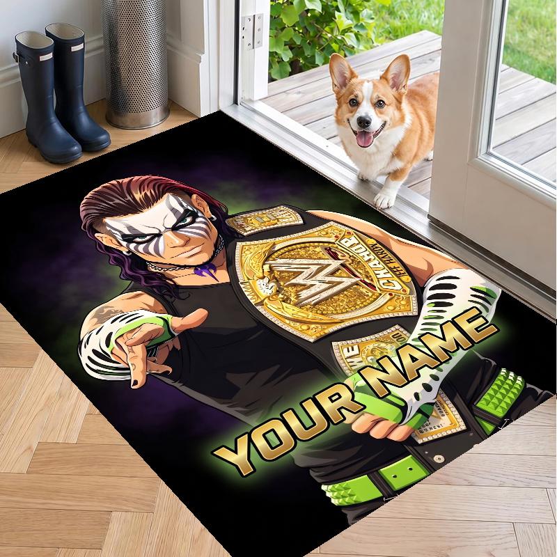 Custom Name WWE LOGO Crystal Velvet Floor Rug Personalized Text Soft Carpet Home Decor