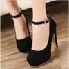 Large Size 42 Sexy Super High Heels Shoes for Women Ankle Buckle Chunky Platform Pumps Woman Black Flock Square Heel Party Shoes