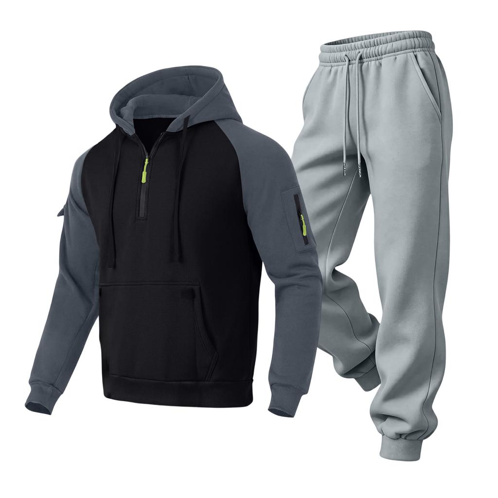 Men's Casual Lined Hoodie and Straight Leg Pants 2 Piece Set , Loose Fit , Gray Pants for Fall Winter