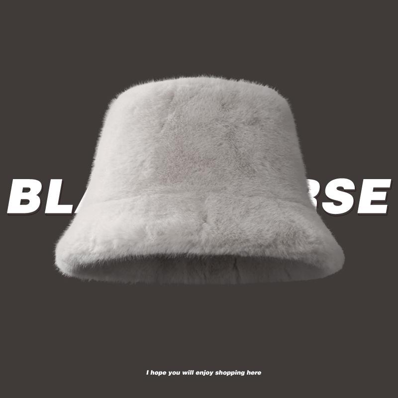 Imitation Fox Hair Plush Hat Female Winter Face Small Thickened Warm Bucket Hat Big Head Circumference Cold Basin Hat
