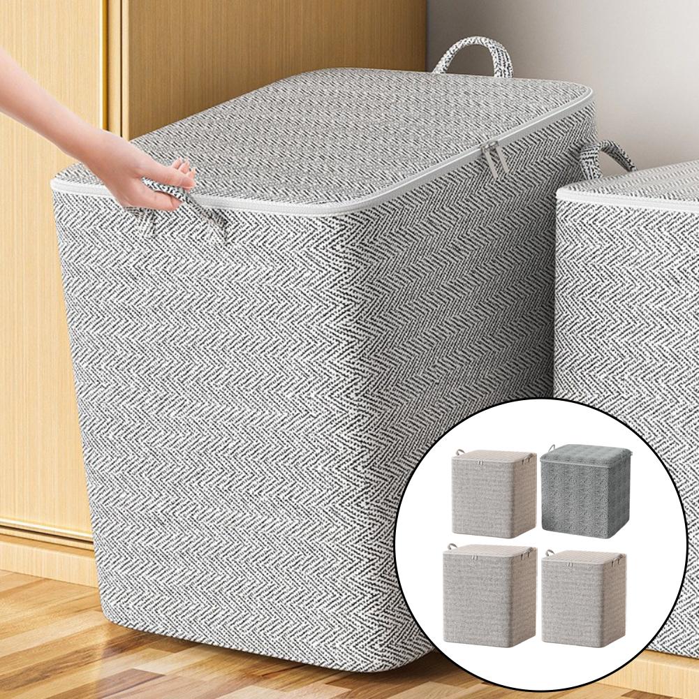 Large cotton quilt storage bag with breathable non woven fabric for clothing blankets storage and home organization