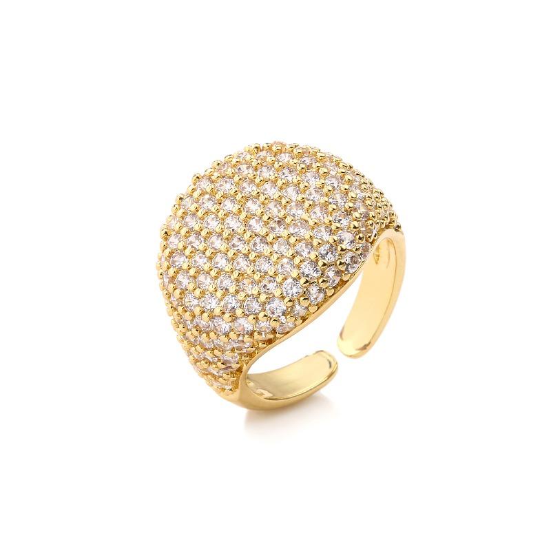 Meier Full diamond round ring opening geometric zircon ring 18k gold plated 17MM