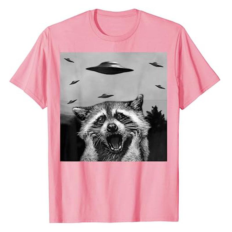 Alien UFO Funny Raccoon Stuffed Animal for Men, Women, Kids T-Shirt Raccoon Lover Graphic Tee Tops Short Sleeve Blouses Gifts