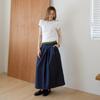 Kelly Donahue Arco Flare Cotton Skirt Navy