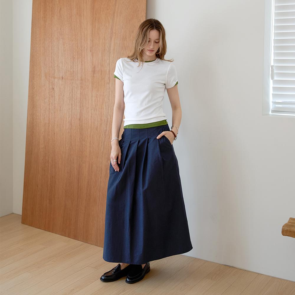 Kelly Donahue Arco Flare Cotton Skirt Navy
