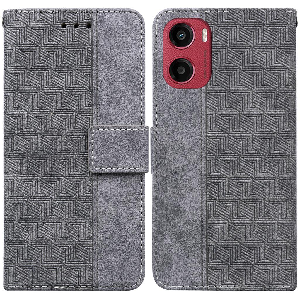 Etui dla Motorola Moto G05 4G/E15 4G Wzór Geometryczny Skórzany Portfel Pokrowiec na Telefon z Paskiem na Nadgarstek