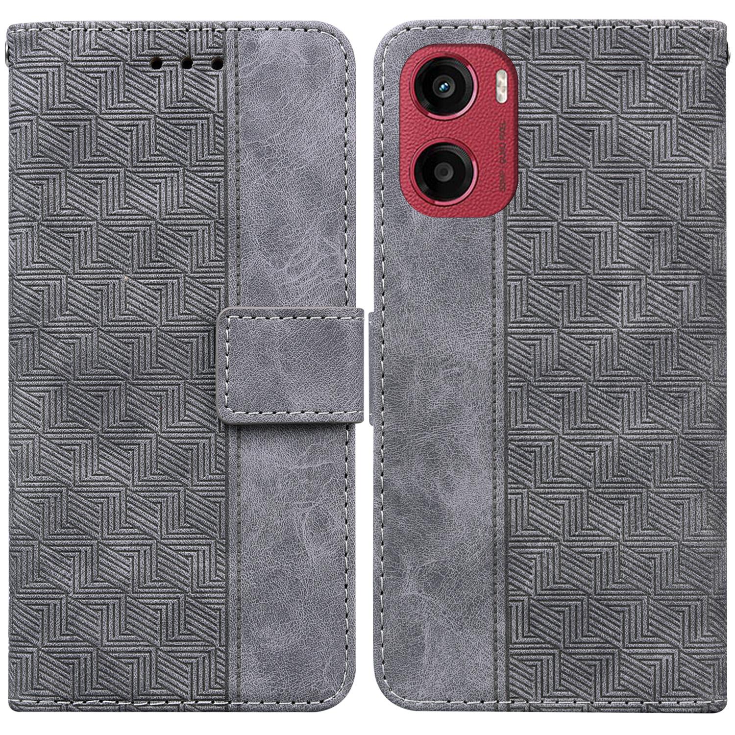 

For Motorola Moto G05 4G/E15 4G Case Geometry Pattern Leather Wallet Phone Cover with Wrist Strap E