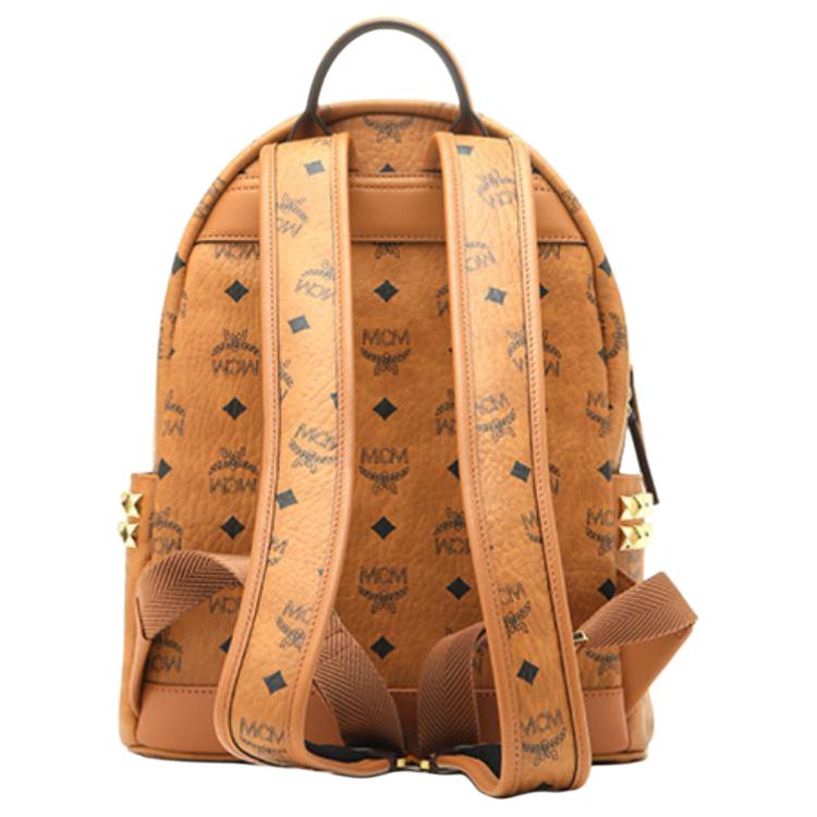 MCM Stark Classic Monogram Oboustranný s cvočky Batoh na dojíždění a párty z plátna a kůže Unisex batoh Hnědý Cognac MMKAAVE15CO001