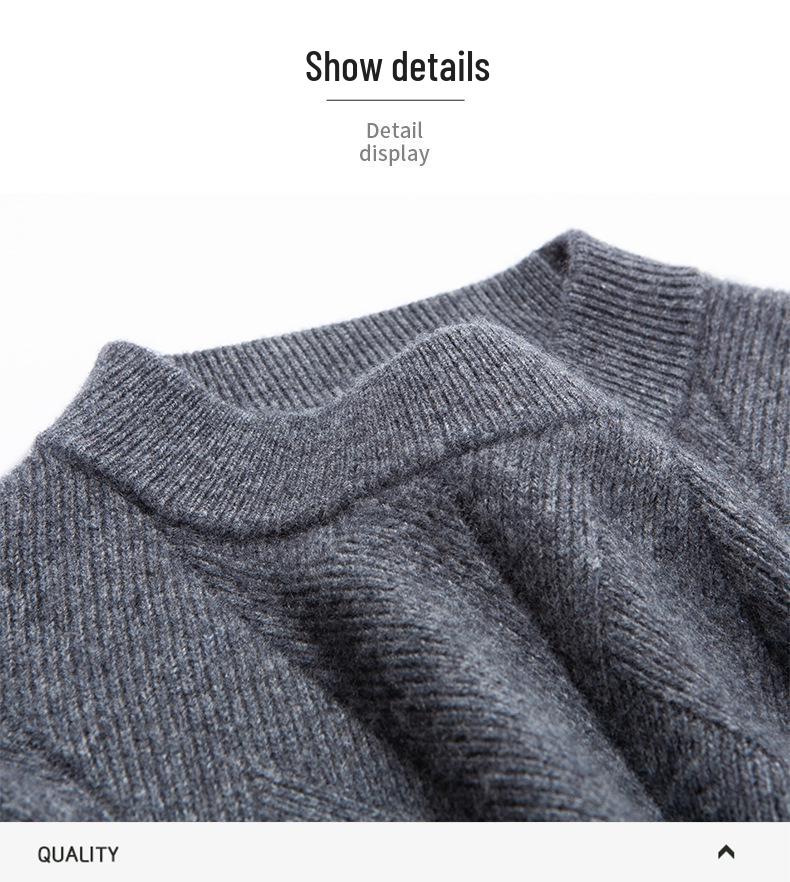 Men's Winter Thick Knit Sweater - Half-High Collar, Middle-Aged Dad Style, Warm & Loose Base Layer.