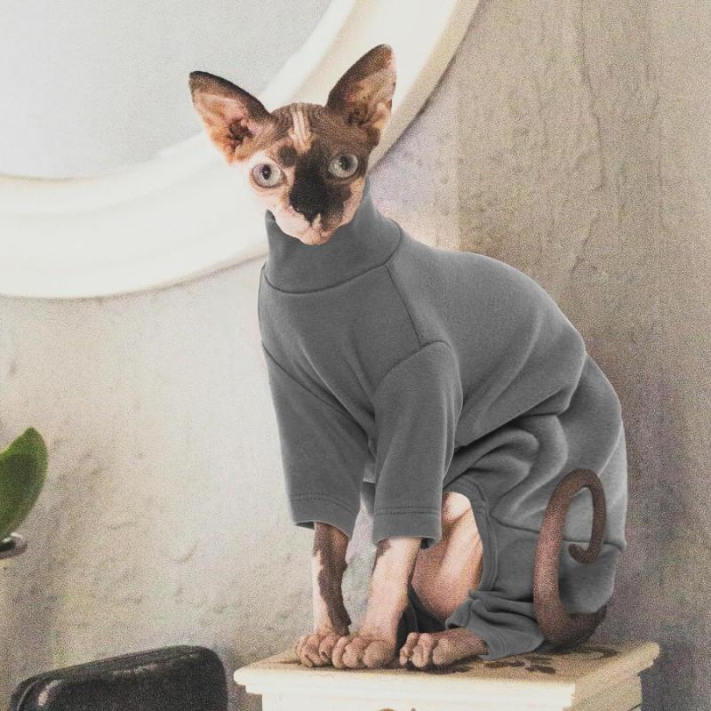 Cat Full-Body Jumpsuit With Turtleneck Warm Sweater Hairless Cats XS To 2XL