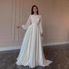 Women White Long Sleeve Pleated Waist Flowy Floor Length Maxi Dress