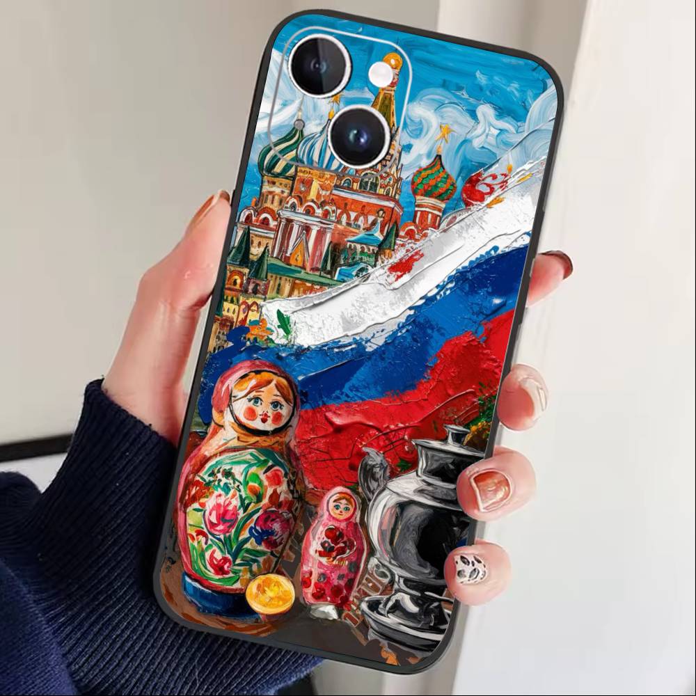 T-Russian Dolls Matryoshka Phone Case For iPhone17,16,15,14,13,12 Plus,Max Soft Silicone Black Cover