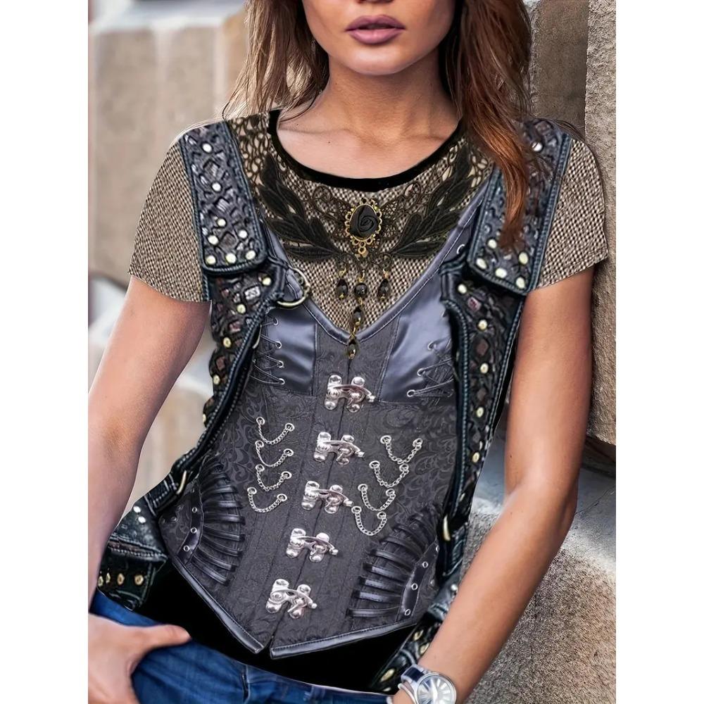 Summer Fashion Fake Denim Women's Short Sleeved Round Neck T-shirt Casual Loose Breathable T-shirt