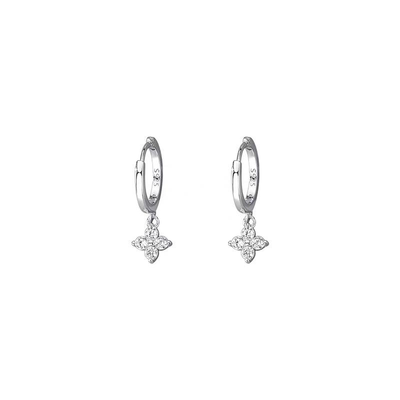 Simple Classic Super Sparkling Floral Sweet Ear Buckle Korean Version Temperament Simple Four Leaf Flower Pendant Earrings